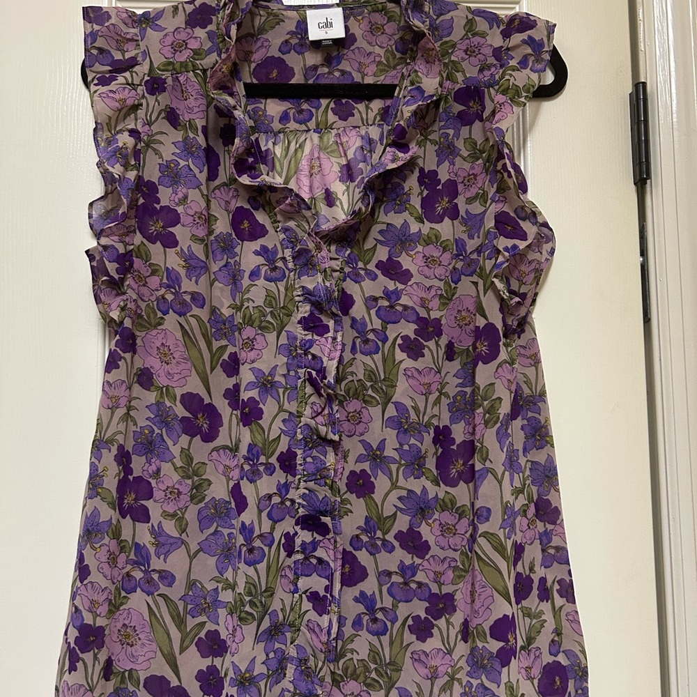 CAbi Purple Floral Ruffle Blouse